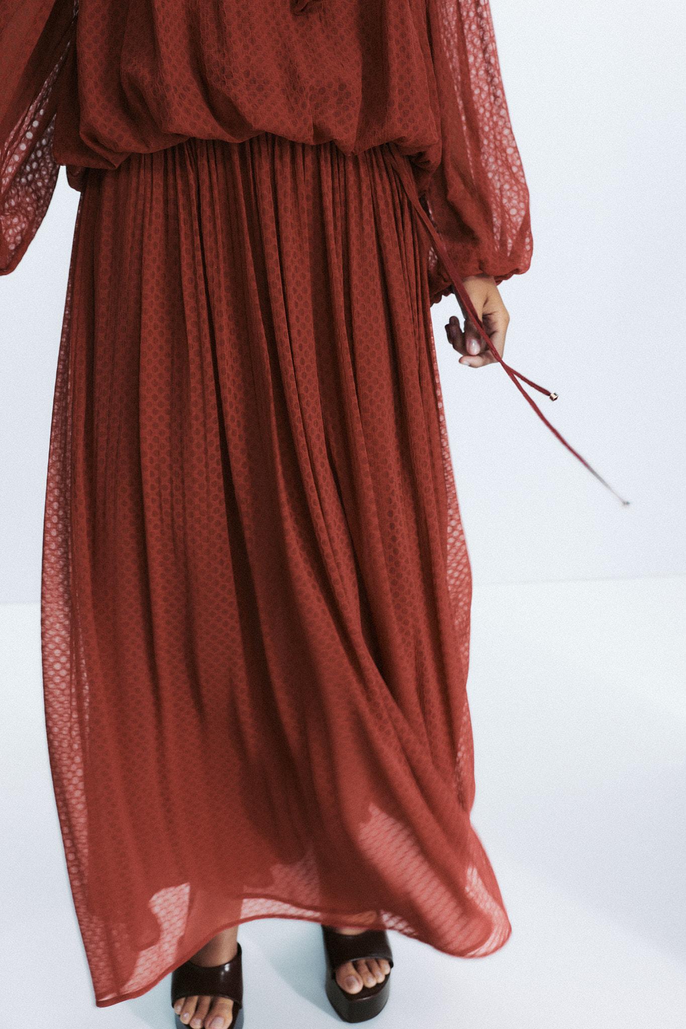 BELTED PLEATED MIDI SKIRT